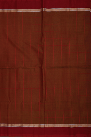 Allover Checked Design Brick Brown Kora Silk Cotton Saree