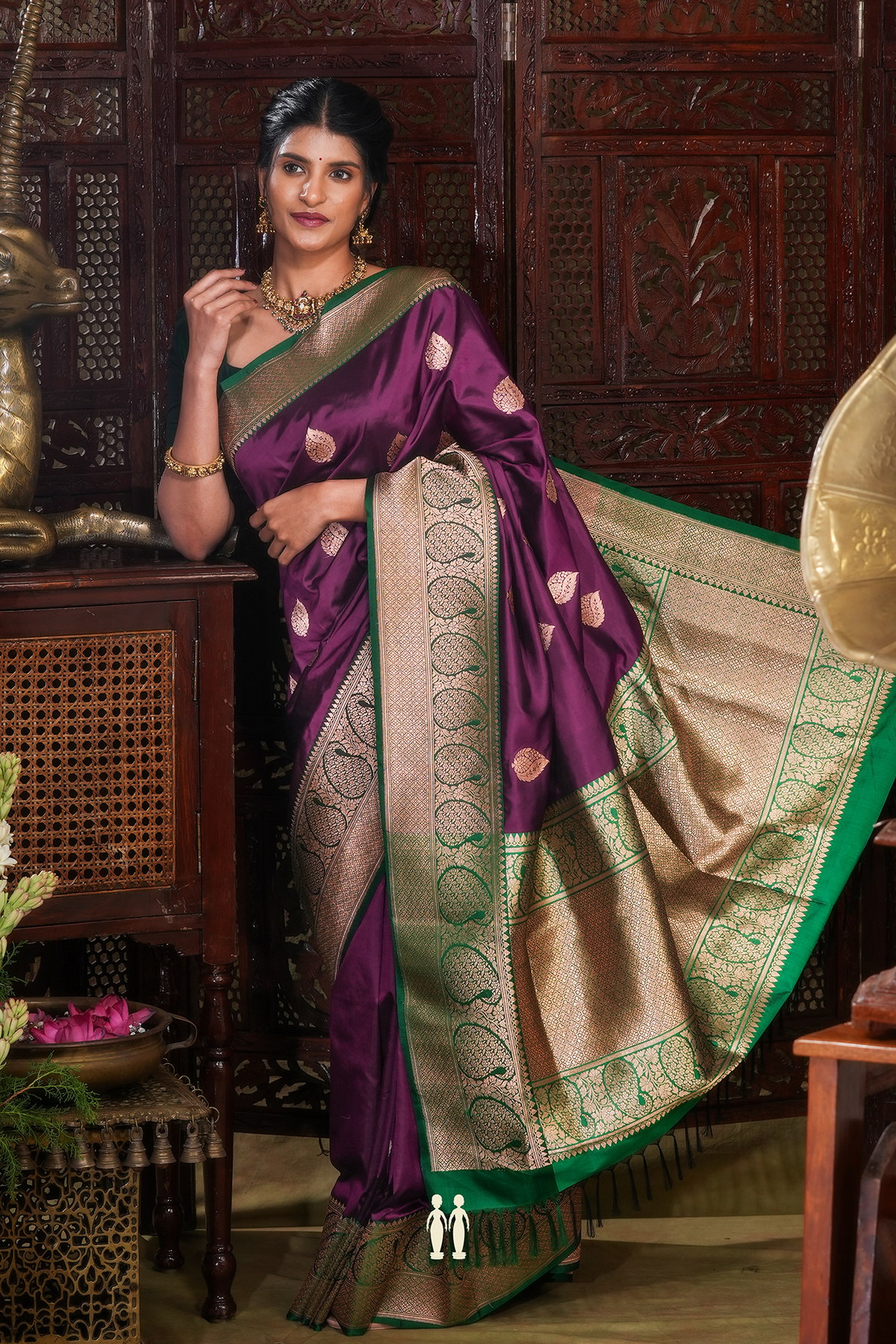 Banarasi Silk Saree In Plum Purple With Zari Motifs