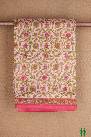 Allover Floral Design Pastel Pink Printed Silk Saree