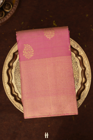 Kanchipuram Silk Saree In Pink With Zari Buttas