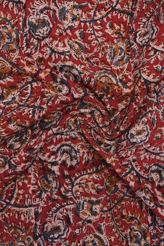 Round Neck With Zip Floral Design Ruby Red Kalamkari Nightie