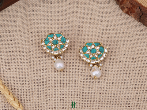 Turquoise And Crystal Stone Gold-Plated Silver Earrings