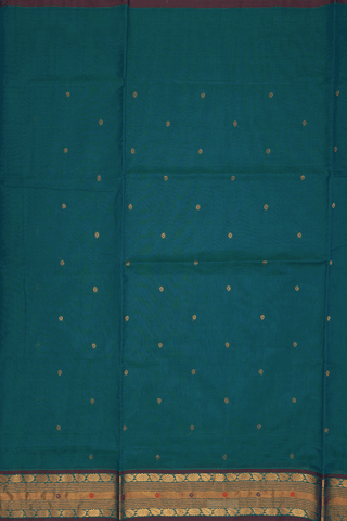 Floral Zari Buttis Peacock Green Venkatagiri Cotton Saree