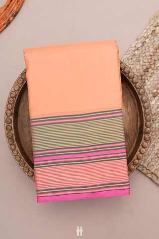 Kanchipuram Silk Saree In Blush Orange With Contrast Border