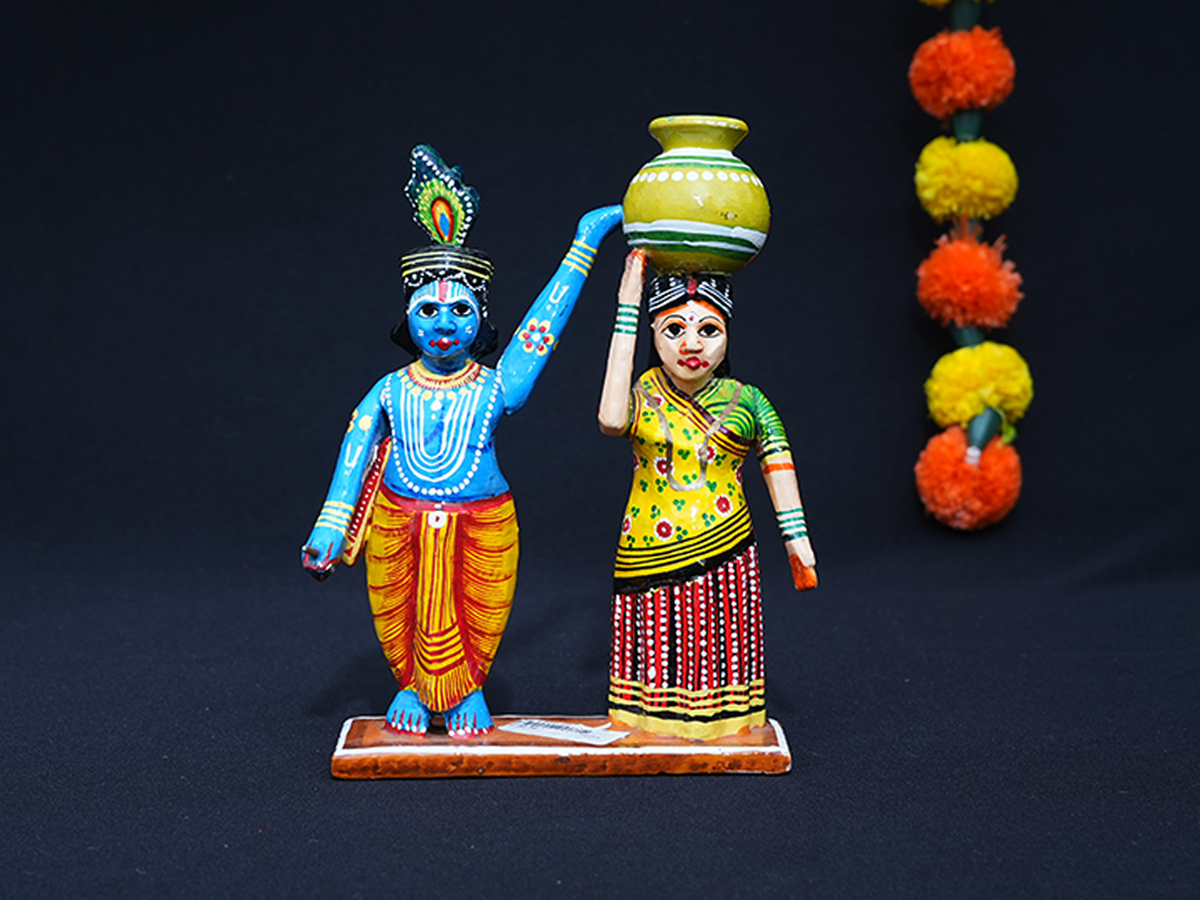 Lord Krishna Stealing Butter Wooden Handicraft For Golu