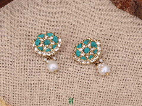 Turquoise And Crystal Stone Gold-Plated Silver Earrings