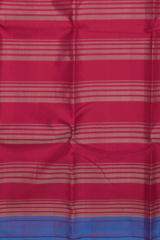 Kanchipuram Silk Saree In Blush Red With Stripes Design