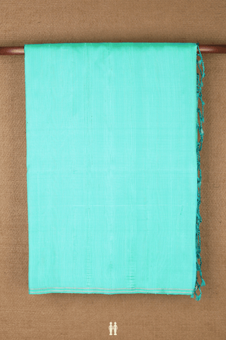 Raw Silk Saree In Turkish Green With Plain