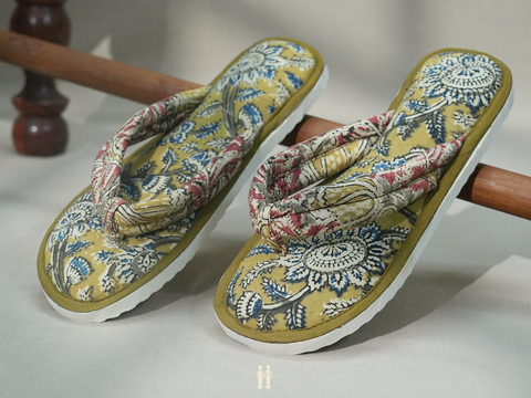 Allover Design Celery Yellow Kalamkari Cotton Slippers