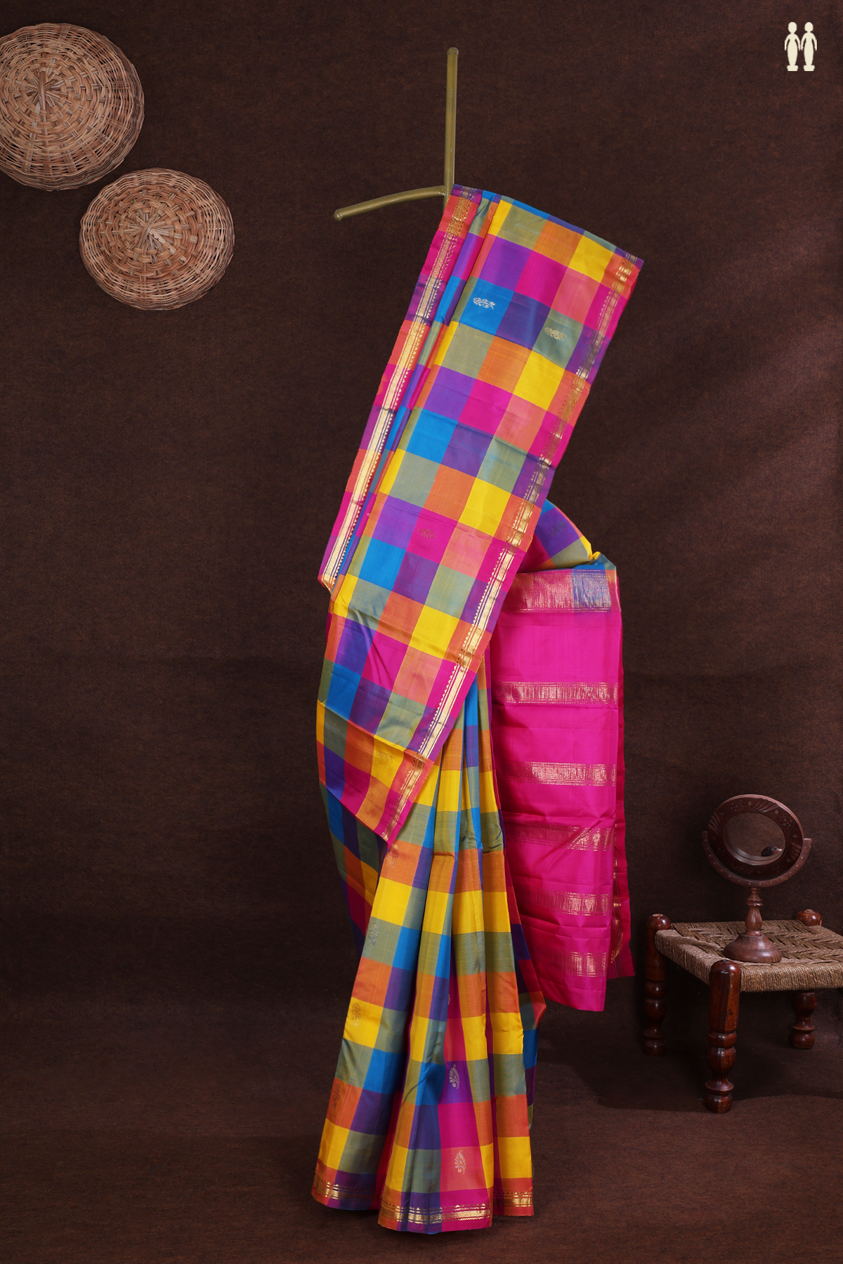 Kanchipuram Silk Saree In Multicolor With Traditional Design