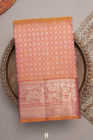 Brocade Zari Design Coral Orange Kanchipuram Silk Saree