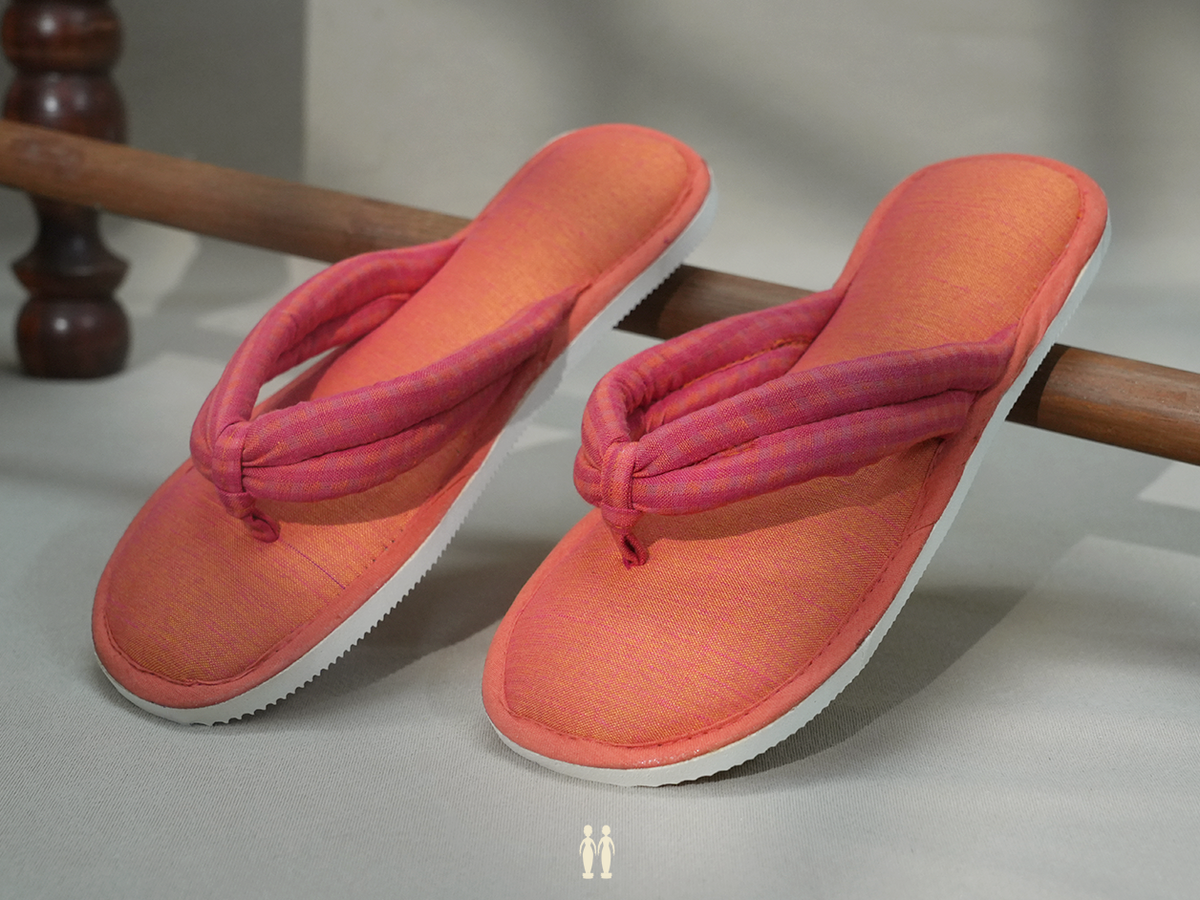 Plain Coral Orange Cotton Slippers