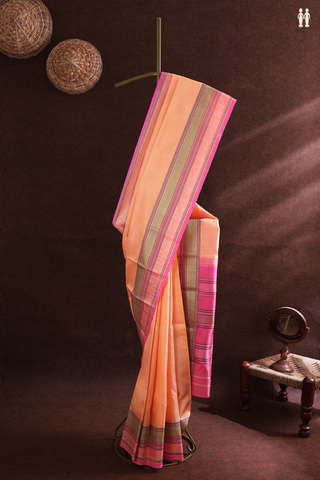 Kanchipuram Silk Saree In Blush Orange With Contrast Border