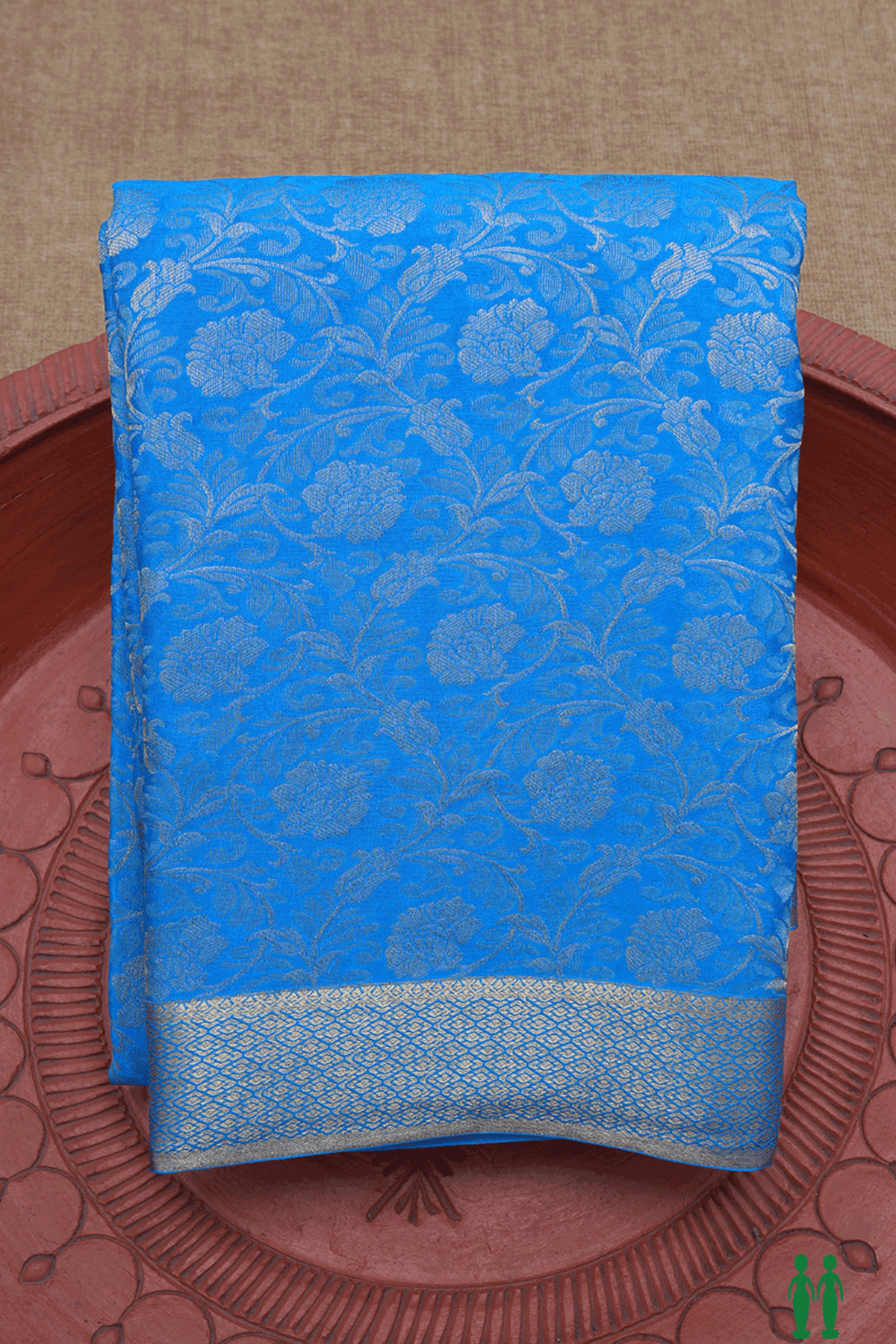 Floral Zari Design Cerulean Blue Mysore Silk Saree