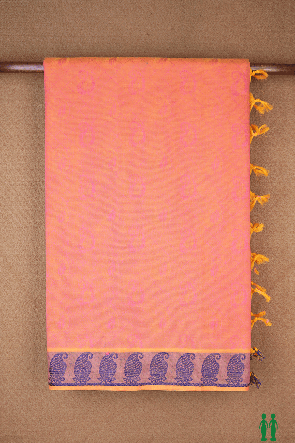 Allover Paisley Design Coral Orange Coimbatore Cotton Saree