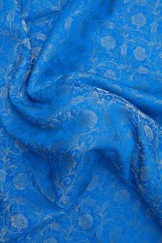 Floral Zari Design Cerulean Blue Mysore Silk Saree