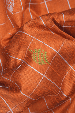 Checks With Threadwork Buttas Spiced Orange Semi Jute Saree