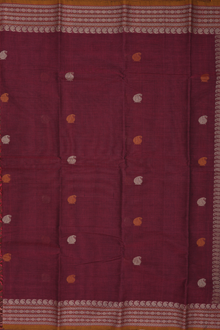 Paisley Threadwork Buttas Burgundy Red Kanchi Cotton Saree