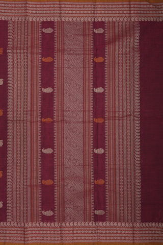 Paisley Threadwork Buttas Burgundy Red Kanchi Cotton Saree