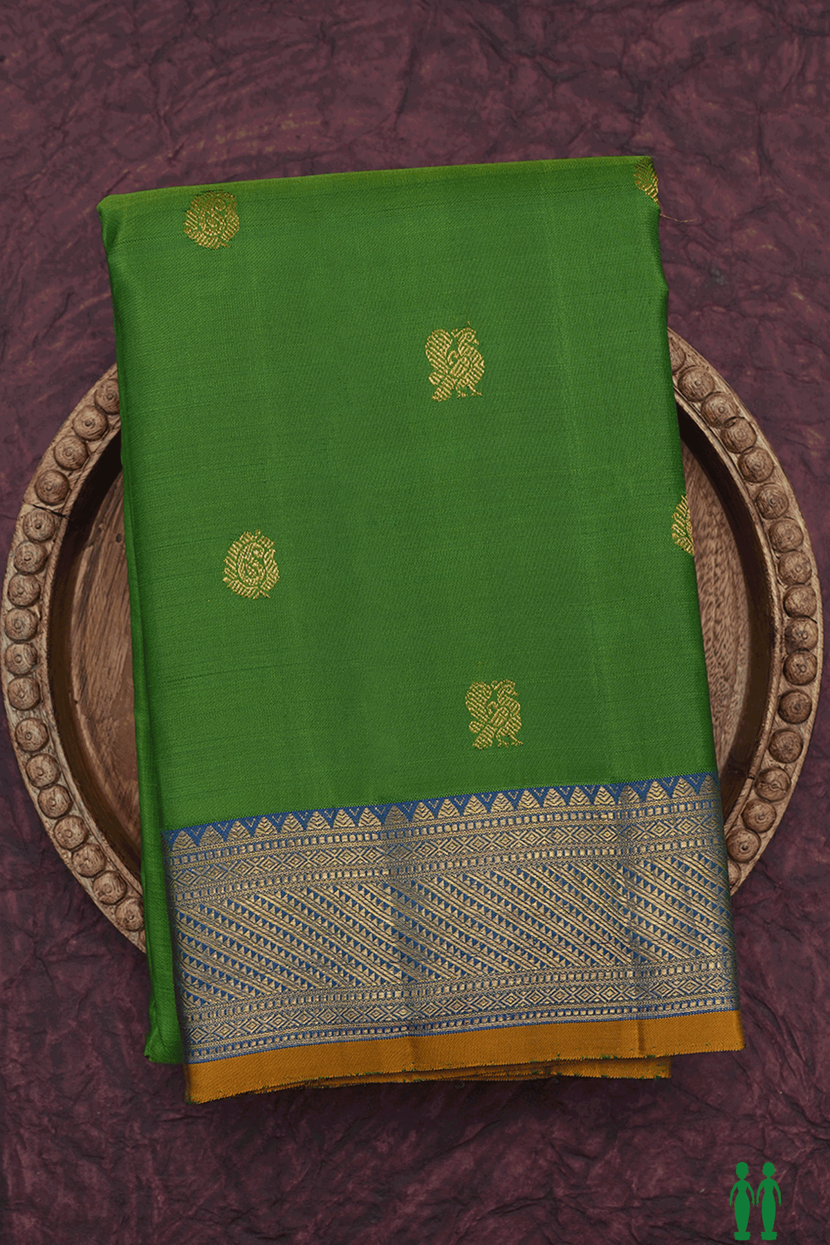 Peacock Paisley Zari Buttas Fern Green Kanchipuram Silk Saree