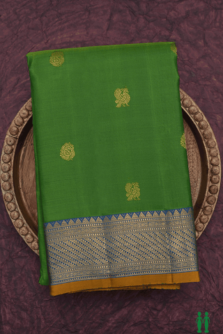 Peacock Paisley Zari Buttas Fern Green Kanchipuram Silk Saree