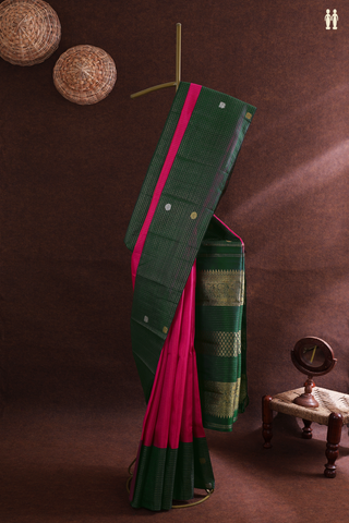 Kanchipuram Silk Saree In Rani Pink With Zari Stripes Design