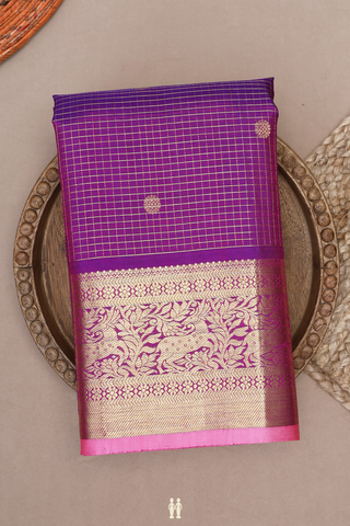 Checks With Buttas Purple Rose Kanchipuram Silk Saree