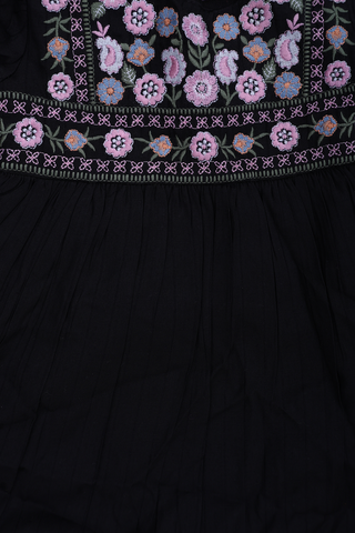 Embroidered Floral Design Black Cotton Frock