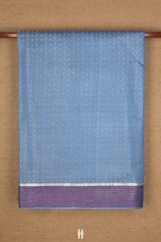 Semi Raw Silk Saree In Dusty Blue With Threadwork Design