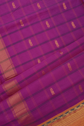 Checks With Buttas Purple Venkatagiri Cotton Saree