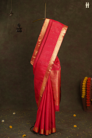 Stripes With Buttas Chilli Red Kanchipuram Silk Saree