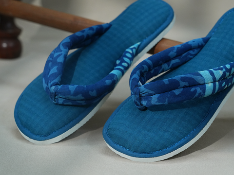 Self Checks Design Peacock Blue Cotton Slippers