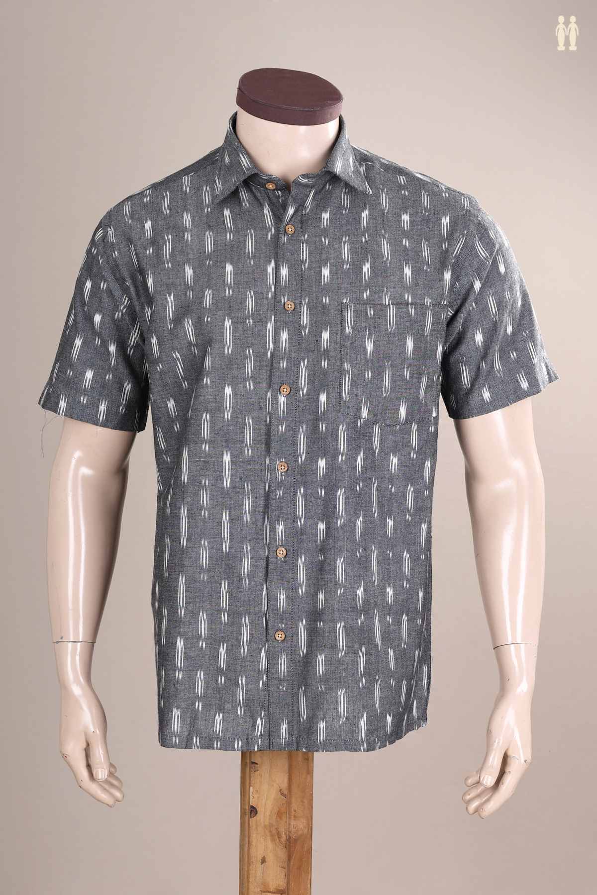 Regular Collar Ikat Buttas Grey Cotton Shirt