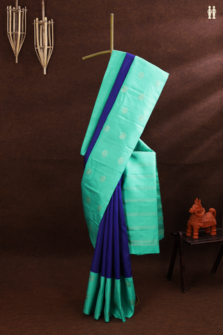 Kanchipuram Silk Saree In Royal Blue With Stripes