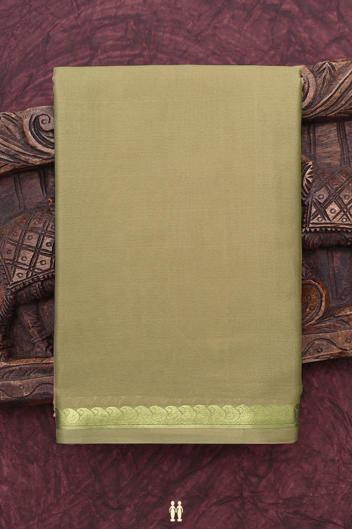 Mysore Silk Saree In Plain Beige With Paisley Zari Border