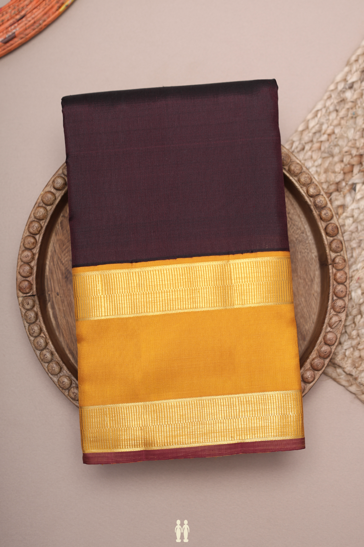 Rettai Pettu Border Plain Plum Brown Kanchipuram Silk Saree