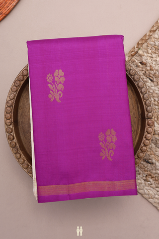 Kanchipuram Silk Saree In Purple Ivory Along Half And Half