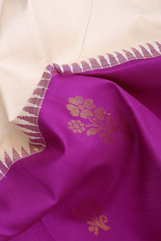 Kanchipuram Silk Saree In Purple Ivory Along Half And Half