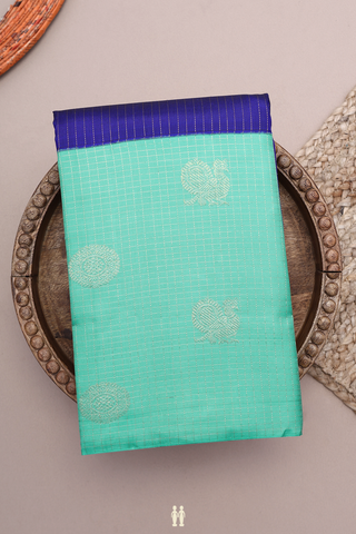 Kanchipuram Silk Saree In Royal Blue With Stripes