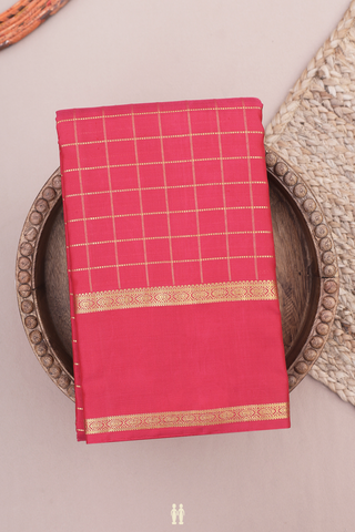 Kanchipuram Silk Saree In Ruby Red With Checks Design