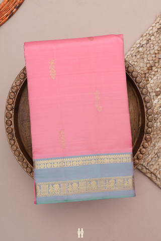 Kanchipuram Silk Saree In Light Pink With Zari Buttas