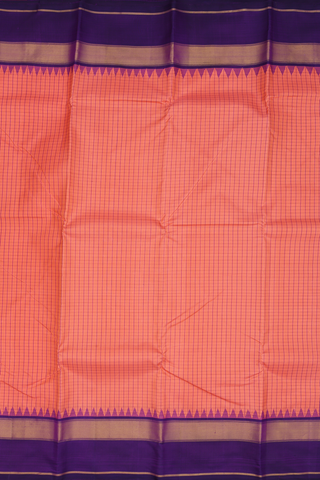 Kanchipuram Silk Saree In Coral Pink With Checked Design