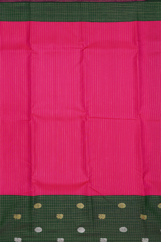 Kanchipuram Silk Saree In Rani Pink With Zari Stripes Design