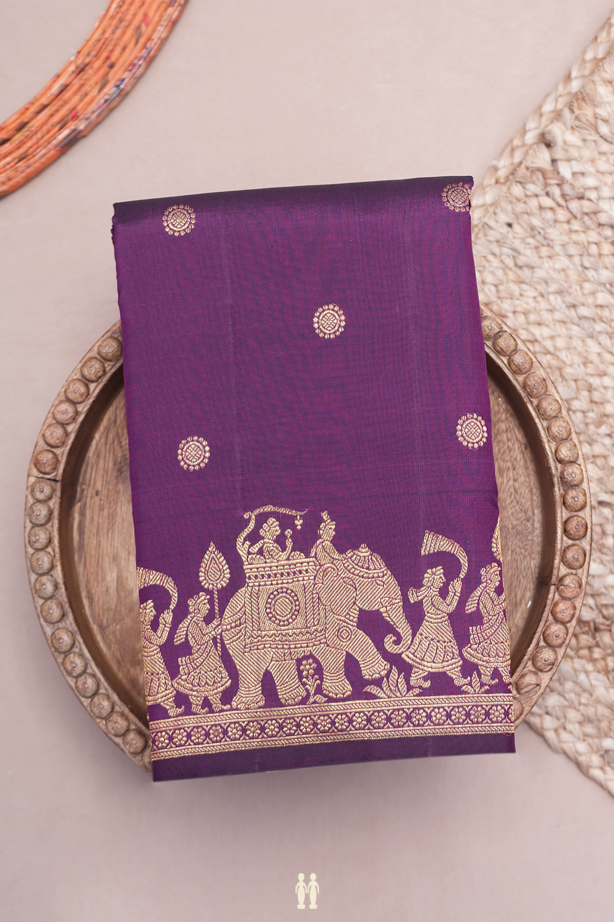 Kanchipuram Silk Saree In Deep Purple With Chakram Buttas