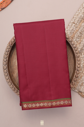 Kanchipuram Silk Saree In Plain Ruby Red With Rudraksh Border