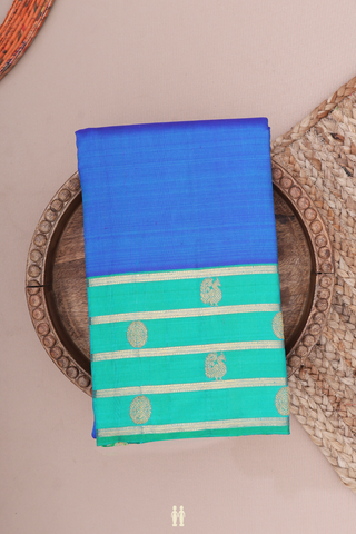 Kanchipuram Silk Saree In Blue With Peacock Chakram Border