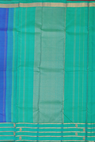 Kanchipuram Silk Saree In Blue With Peacock Chakram Border