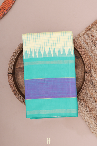 Kanchipuram Silk Saree In Beige With Checks Design