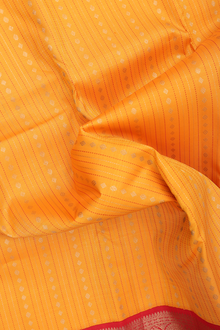 Kanchipuram Silk Saree In Marigold Orange With Stripes Design