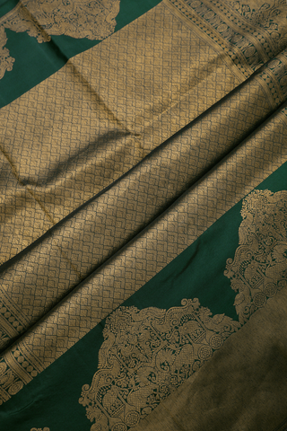 Kanchipuram Silk Saree In Dark Green With Zari Buttis